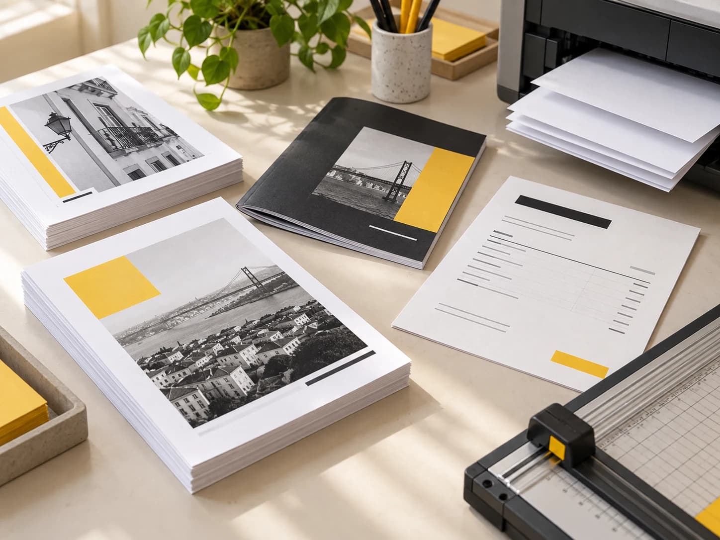 Documentos, relatórios e cadernos impressos